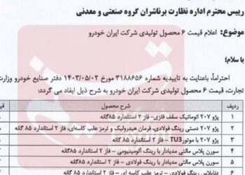 قیمت جدید ۶ محصول ایران خودرو اعلام شد